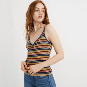 NEW Madewell Cami Top Womens Large Faux Wrap Tank in Golden Meadow Surf Stripe